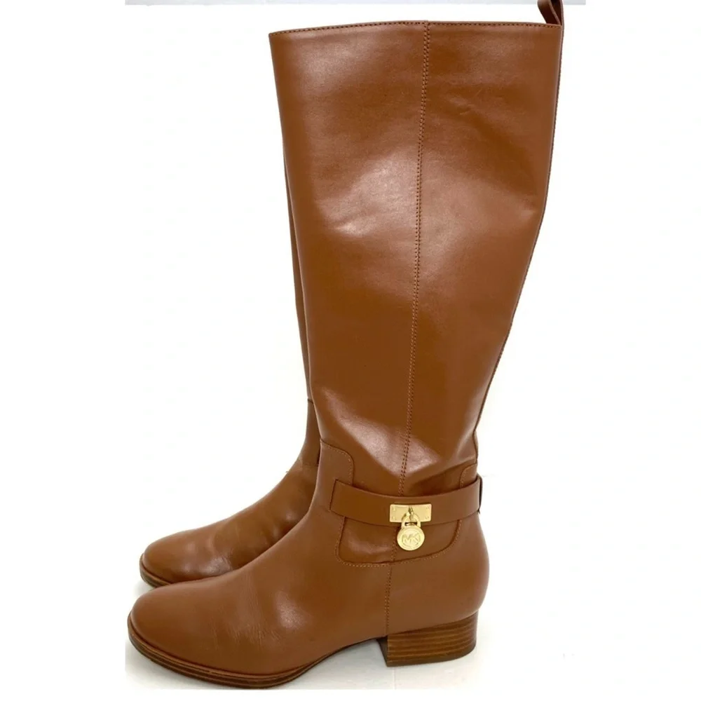 Michael Kors Hamilton Leather Knee High Riding Boot Camel Tan Brown Size 6 SH17F